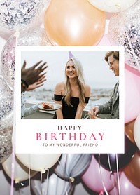 Feminine birthday poster template, instant photo film frame psd