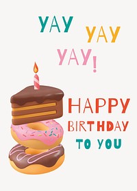 Birthday cake poster template, cute greeting card psd