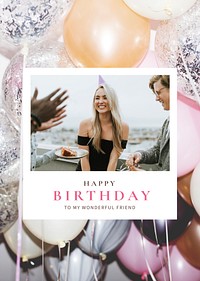 Feminine birthday poster template, instant photo film frame psd