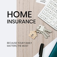 Home insurance Instagram post template, editable text vector