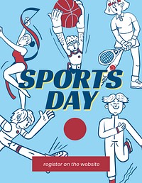 Sports day flyer template, cute athlete illustration vector
