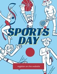 Sports day flyer template, cute athlete illustration psd