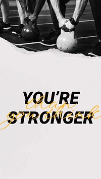 You're stronger Instagram story template, inspirational sports quote vector