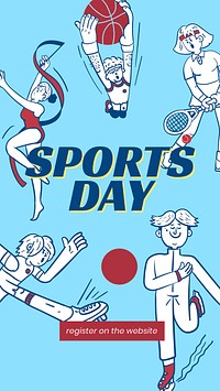 Sports day Instagram story template, cute athlete illustration vector