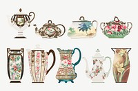 Vintage floral pattern on vector tableware set, remixed from Noritake factory china porcelain design