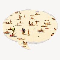 People at the beach, ripped paper speech bubble, Summer image