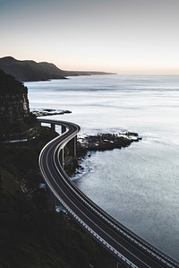 A long elevated road along the seashore. Original public domain image from Wikimedia Commons