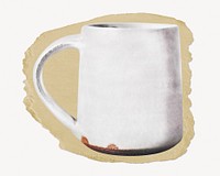 White ceramic mug ripped paper, utensil graphic