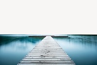 Wooden pier border background, lake view, off white design psd