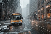 Snowy day in Downtown City. Original public domain image from Wikimedia Commons