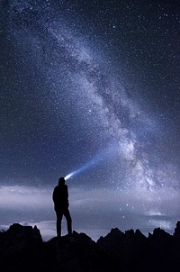 The milky way galaxy and a person's silhouette at nighttime in Kôprovský štít. Original public domain image from <a href="https://commons.wikimedia.org/wiki/File:K%C3%B4provsk%C3%BD_%C5%A1t%C3%ADt_milky_way_(Unsplash).jpg" target="_blank" rel="noopener noreferrer nofollow">Wikimedia Commons</a>