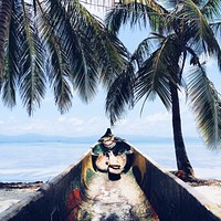 Inside of the colorful boat at the Kuna Yala sand beach. Original public domain image from Wikimedia Commons