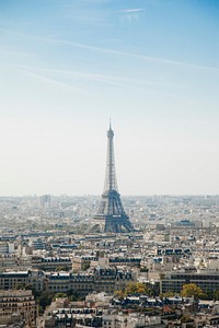 Eiffel Tower monument with the Paris cityscape in the background. Original public domain image from Wikimedia Commons