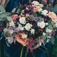 A large bouquet of various flowers and berries. Original public domain image from Wikimedia Commons