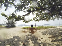 Woman on a swing. Original public domain image from Wikimedia Commons