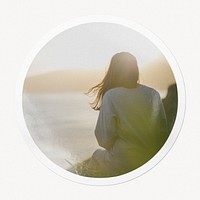 Woman under sunlight in circle frame, travel image