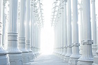 Impressive pillar white architecture with central path and light streaming in. Original public domain image from Wikimedia Commons