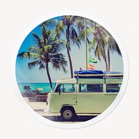 Summer camper van in circle frame, travel image