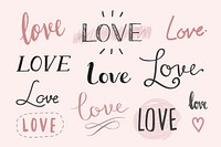 Love typography collection on a white background vector