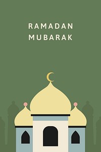 Green Eid background vector with Ramadan Mubarak text