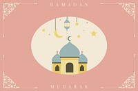 Pastel Ramadan Mubarak background vector with Islamic floral corners