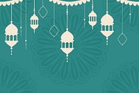 Green Ramadan Kareem background psd with lantern lights and Islamic flowers