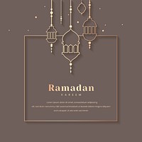 Gray Ramadan Kareem frame psd with beautiful lanterns