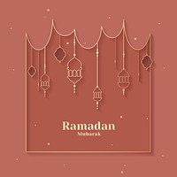 Red Ramadan Mubarak frame psd with beautiful lanterns