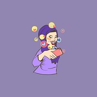 Hand drawn woman taking a selfie character vector