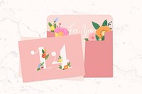 Botanical invitation card with a pink envelope vector