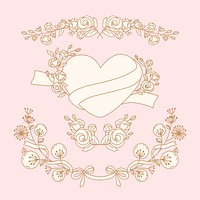 Heart and floral doodle collection vector