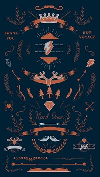 Hand drawn vintage element vector set