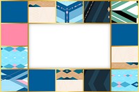 Colorful patchwork geometric patterned frame vector