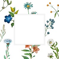 Vintage floral frame white banner botanical hand drawn illustration