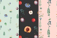 Floral fruity frame design vector set