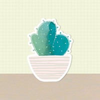 Watercolor cactus pot sticker vector