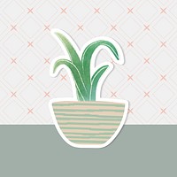 Watercolor succulent potted plant sticker vector