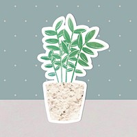 Watercolor tropical potted plant sticker vector