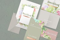 Hand drawn succulent themed envelope template vector set
