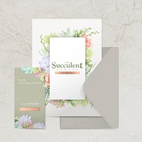 Hand drawn succulent themed envelope template vector set