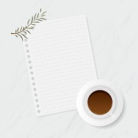 Coffee cup on white marble background template vector