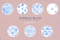 Indigo blue watercolor geometric seamless patterned background vector set