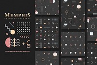 Black Memphis pattern wallpaper vector set