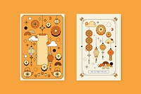 Orange and beige Chinese Mid Autumn festival background vector set