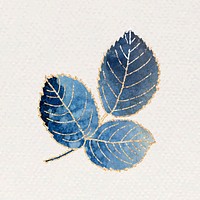 Blue leaves sticker with gold elements vector 