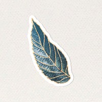 Blue leaf sticker with gold elements vector 