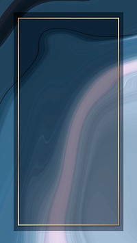 Rectangle gold frame on blue fluid patterned mobile phone wallpaper vector