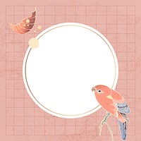 Gold frame with a parrot and leaf motifs on a peach background vector