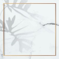 Gold frame with philodendron radiatum leaf pattern on white marble background vector