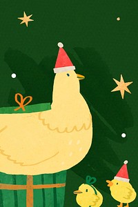 Hen on green Christmas gift box vector